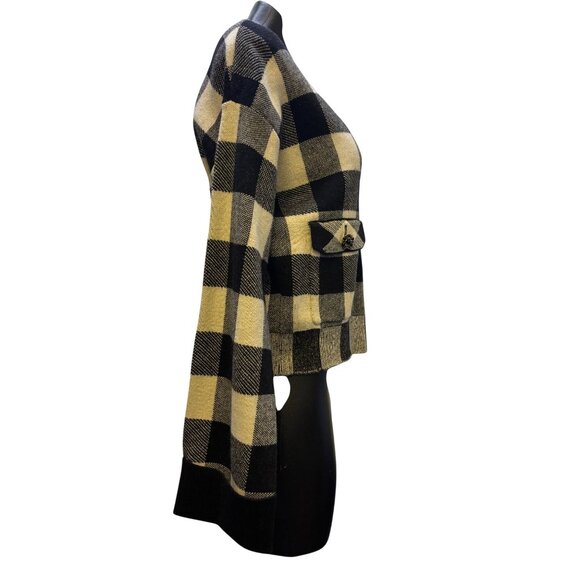 NWT Industry  Plaid Cardigan Black Beige Wool Blend S - Picture 3 of 6